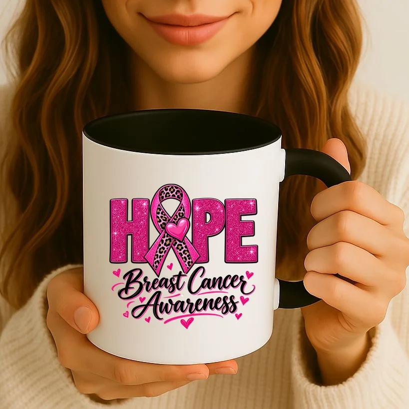 Hope – Pink Ribbon Breast Cancer Awareness Design Mug - Front 2