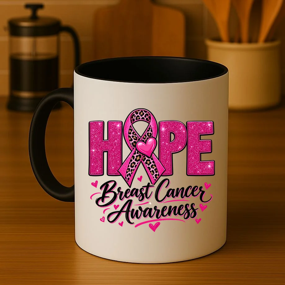 Hope – Pink Ribbon Breast Cancer Awareness Design Mug - Front 3
