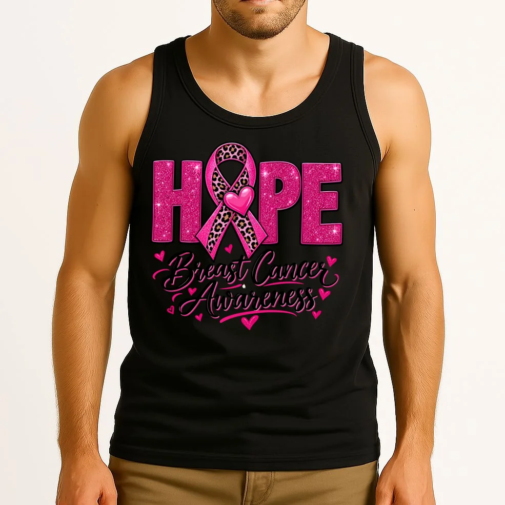 Hope – Pink Ribbon Breast Cancer Awareness Design Men's Tank Top - Front 2