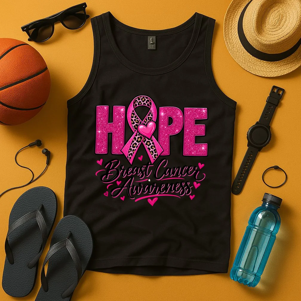 Hope – Pink Ribbon Breast Cancer Awareness Design Men's Tank Top - Front 3