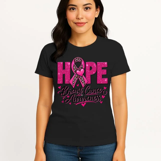 Hope – Pink Ribbon Breast Cancer Awareness Design Women's T-Shirt - Front 3