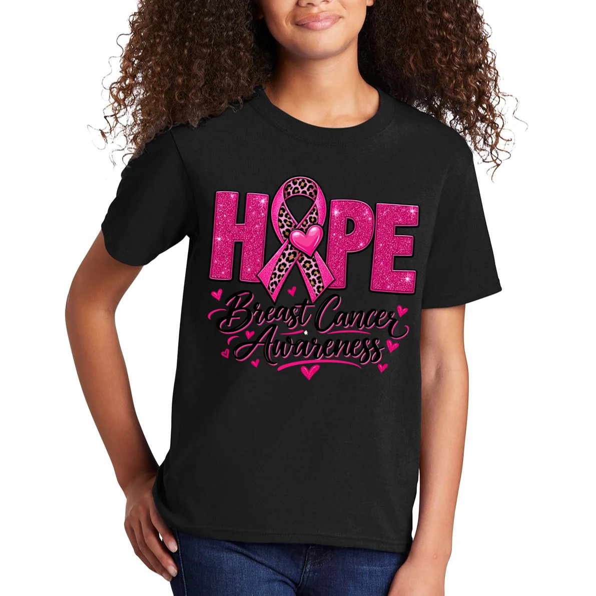 Hope – Pink Ribbon Breast Cancer Awareness Design Kids T-Shirt - Front 1