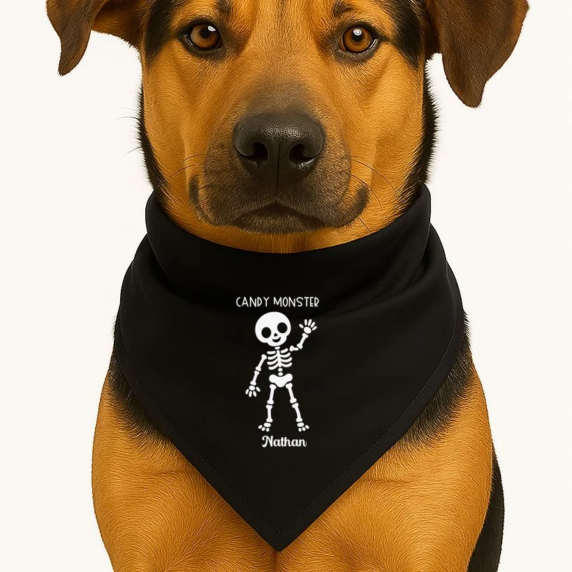 Halloween Skeleton Name Personalized Custom Gift - Candy Monster Custom Halloween Design Dog Bandana - Front 1