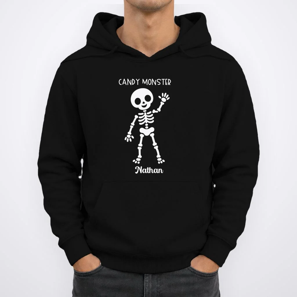 Halloween Skeleton Name Personalized Custom Gift - Candy Monster Custom Halloween Design Men's Hoodie - Front 1