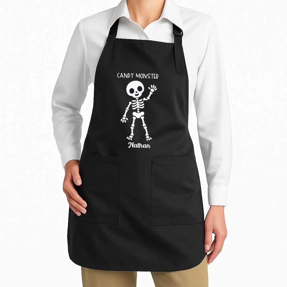 Halloween Skeleton Name Personalized Custom Gift - Candy Monster Custom Halloween Design Apron - Front 1