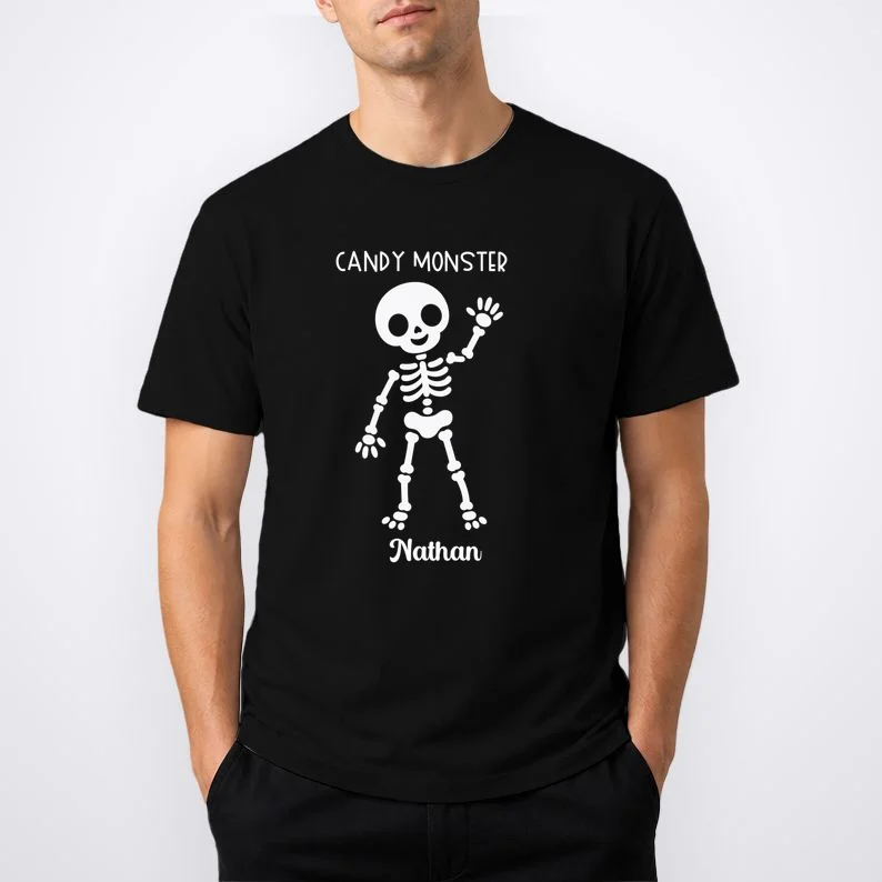 Halloween Skeleton Name Personalized Custom Gift - Candy Monster Custom Halloween Design Men's T-Shirt - Front 1
