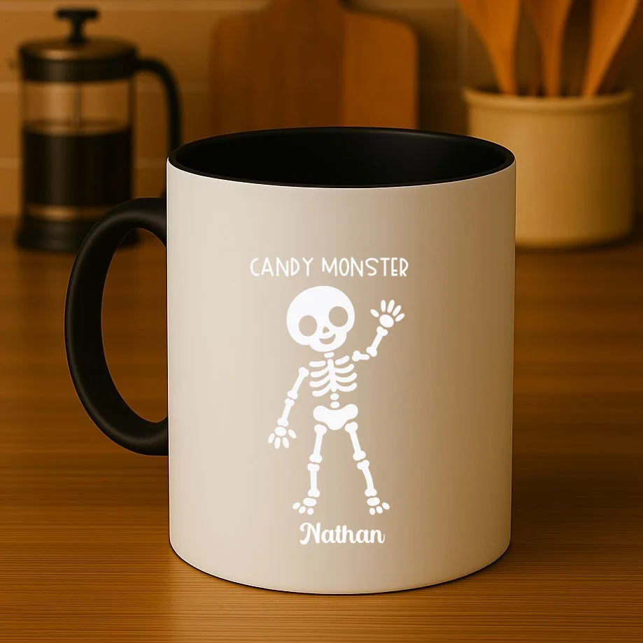 Halloween Skeleton Name Personalized Custom Gift - Candy Monster Custom Halloween Design Mug - Front 3