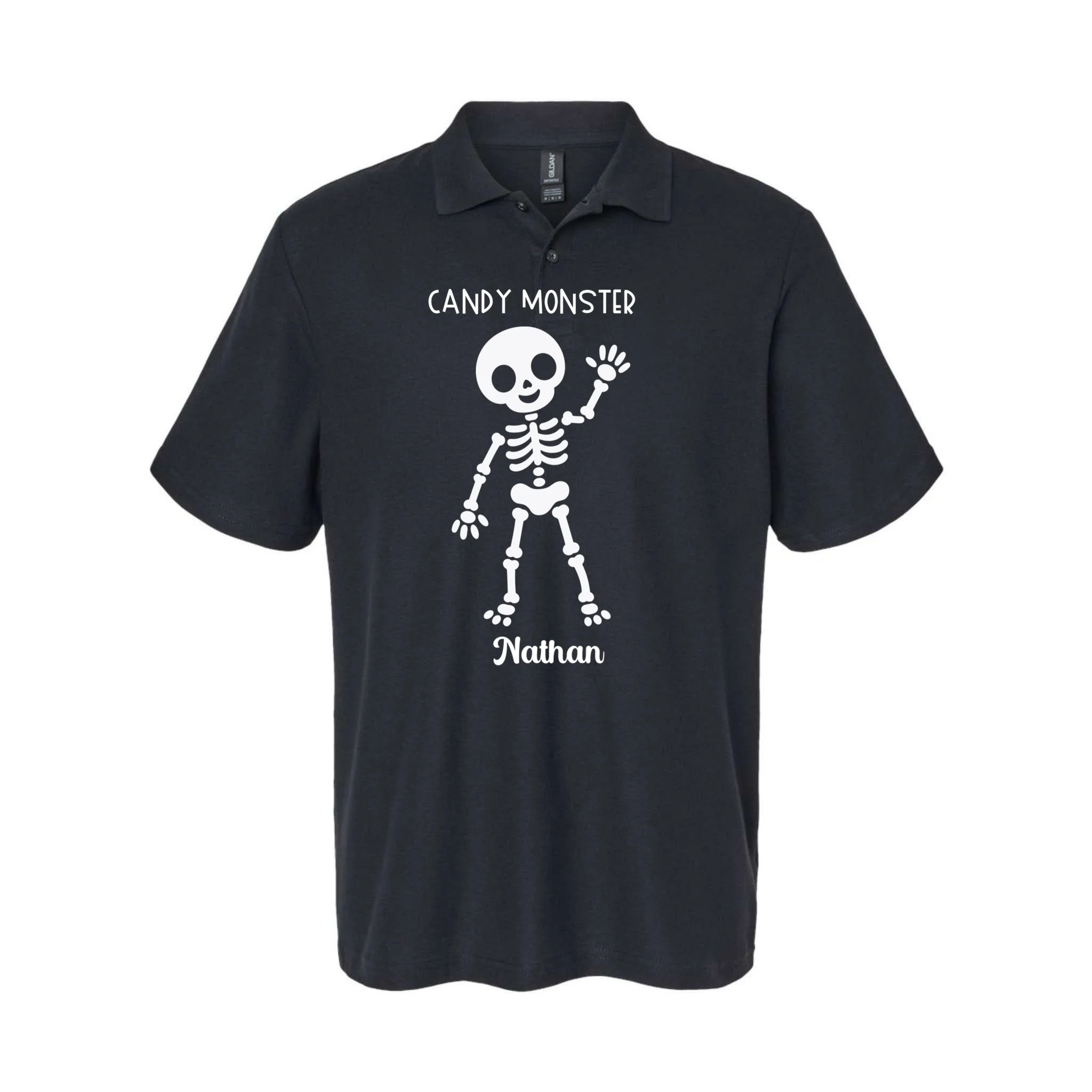 Halloween Skeleton Name Personalized Custom Gift - Candy Monster Custom Halloween Design Men's Polo Front