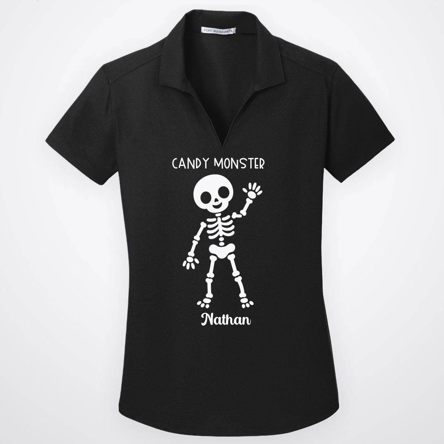 Halloween Skeleton Name Personalized Custom Gift - Candy Monster Custom Halloween Design Women's Polo Front