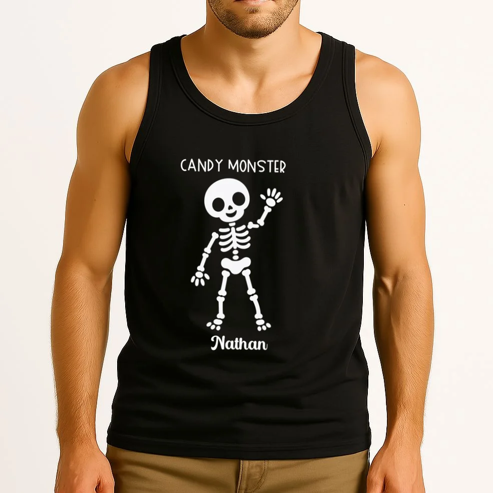 Halloween Skeleton Name Personalized Custom Gift - Candy Monster Custom Halloween Design Men's Tank Top - Front 2