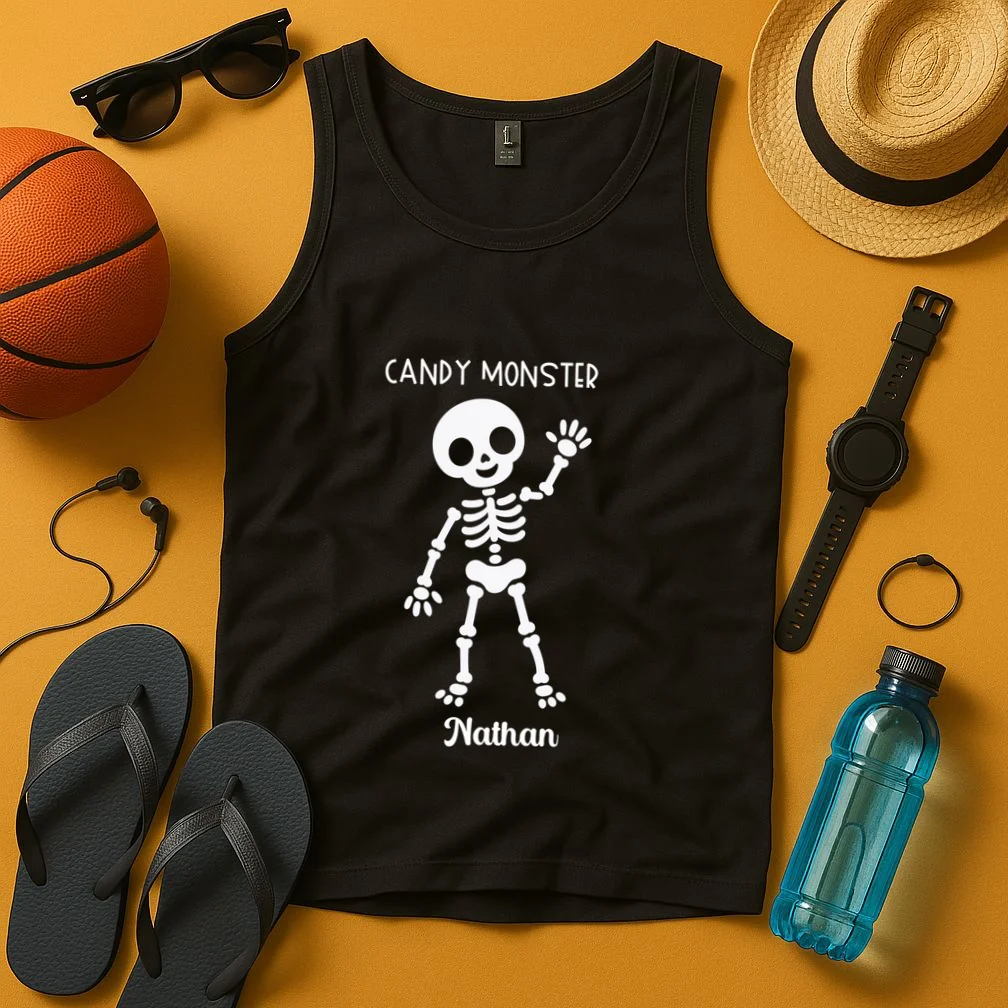 Halloween Skeleton Name Personalized Custom Gift - Candy Monster Custom Halloween Design Men's Tank Top - Front 3