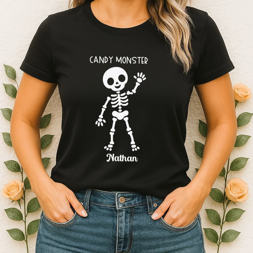 Halloween Skeleton Name Personalized Custom Gift - Candy Monster Custom Halloween Design Women's T-Shirt - Front 1