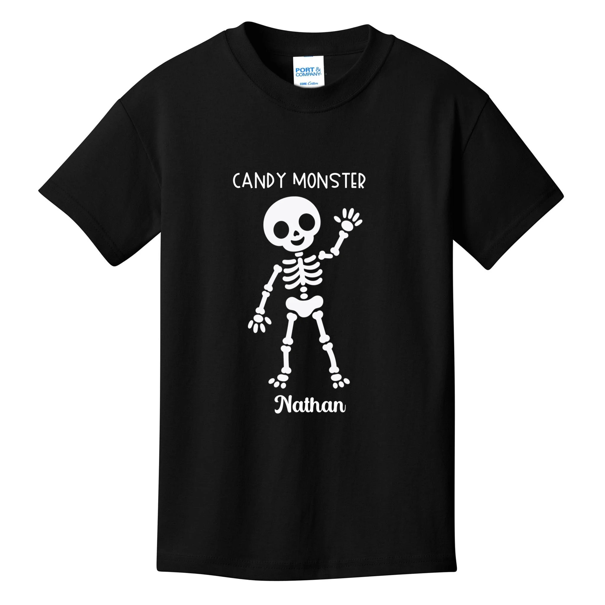 Halloween Skeleton Name Personalized Custom Gift - Candy Monster Custom Halloween Design Kids T-Shirt Front