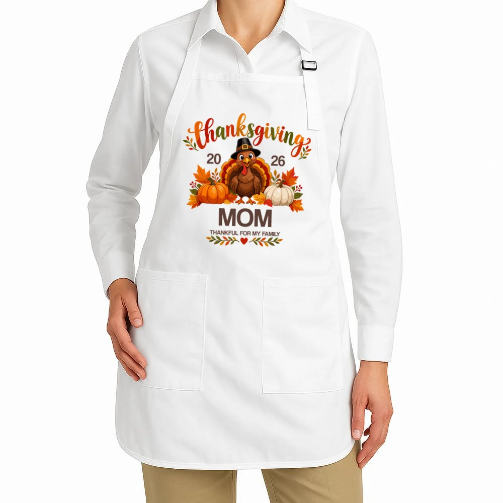 Thanksgiving Personalized Year Custom Gift - Vintage Turkey Family Thanksgiving Design Apron - Front 1