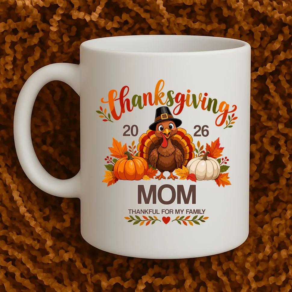 Thanksgiving Personalized Year Custom Gift - Vintage Turkey Family Thanksgiving Design Mug - Front 1