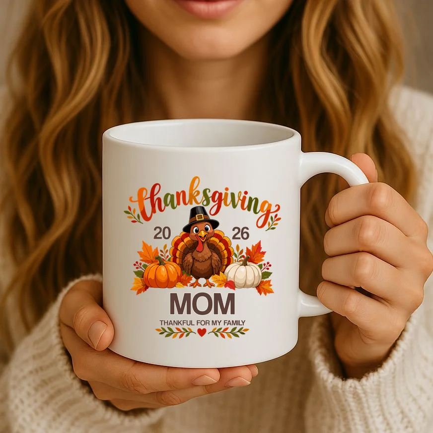 Thanksgiving Personalized Year Custom Gift - Vintage Turkey Family Thanksgiving Design Mug - Front 2