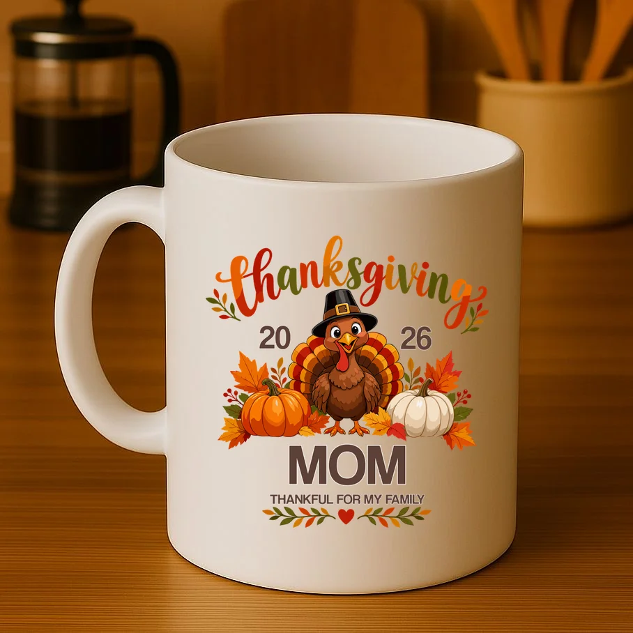 Thanksgiving Personalized Year Custom Gift - Vintage Turkey Family Thanksgiving Design Mug - Front 3