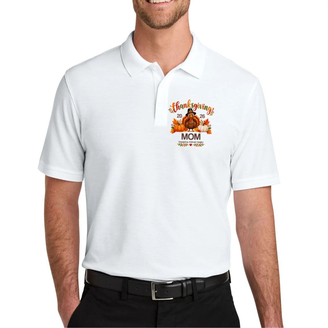 Thanksgiving Personalized Year Custom Gift - Vintage Turkey Family Thanksgiving Design Men's Polo - Front 1