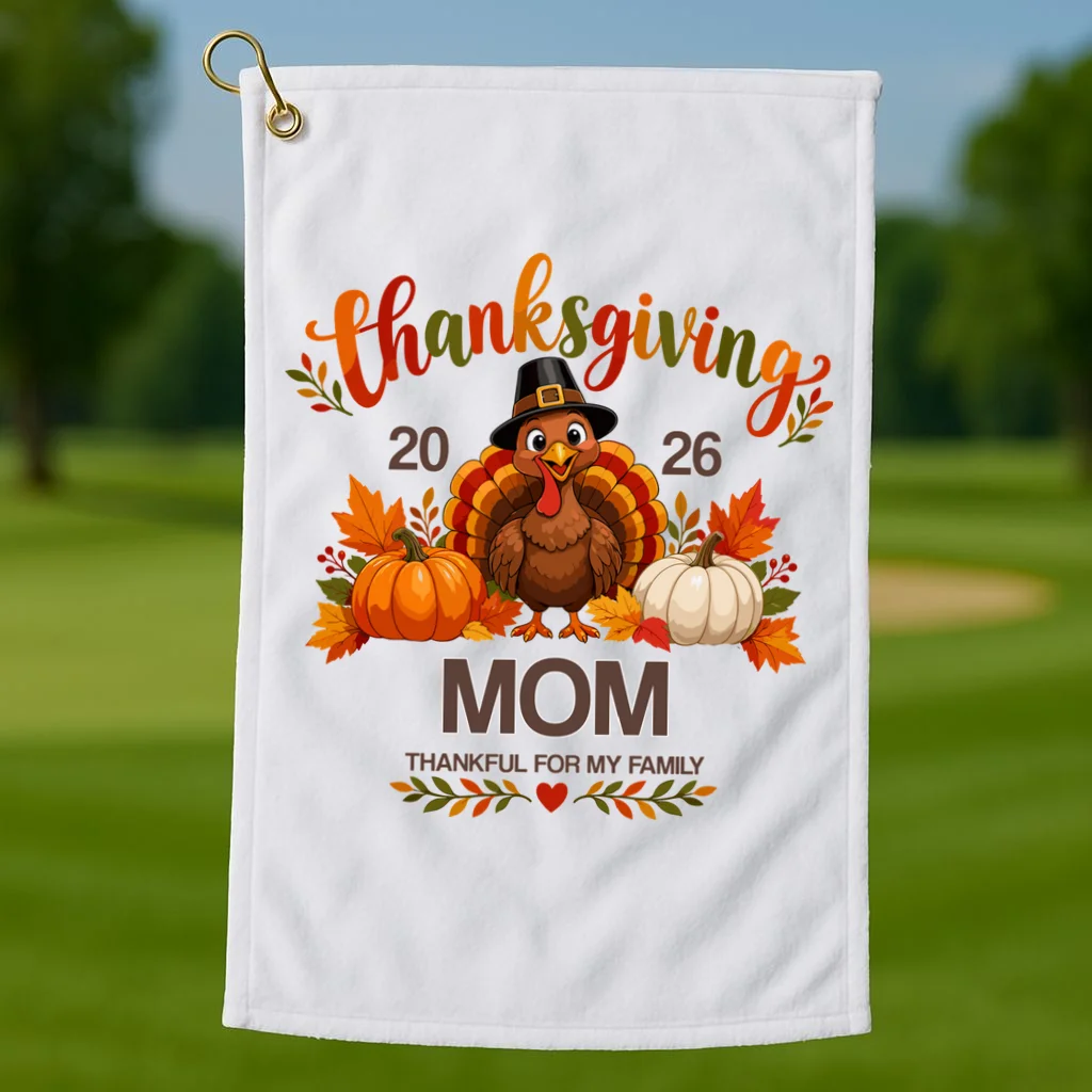 Thanksgiving Personalized Year Custom Gift - Vintage Turkey Family Thanksgiving Design Golf Towel - Front 1