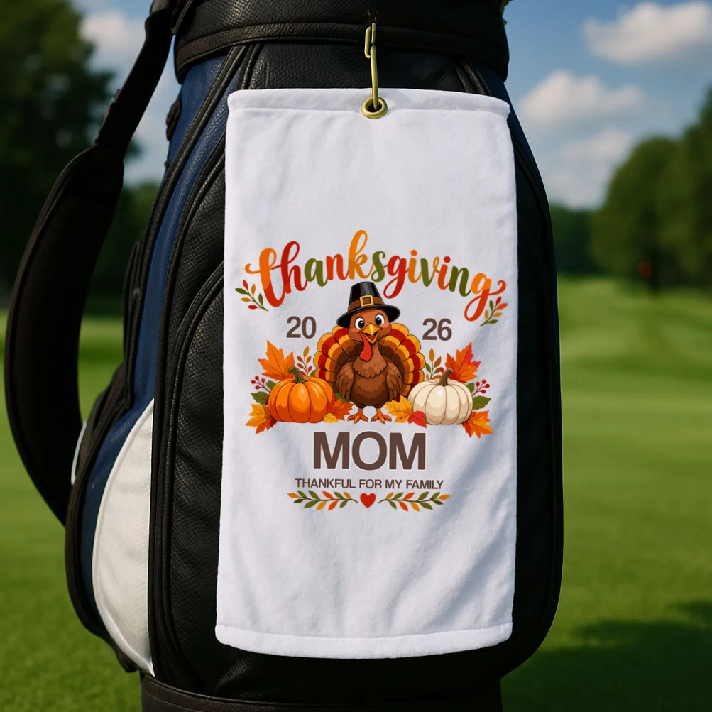Thanksgiving Personalized Year Custom Gift - Vintage Turkey Family Thanksgiving Design Golf Towel - Front 2