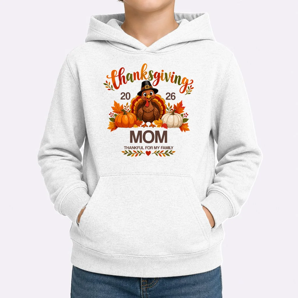 Thanksgiving Personalized Year Custom Gift - Vintage Turkey Family Thanksgiving Design Kids Hoodie - Front 1