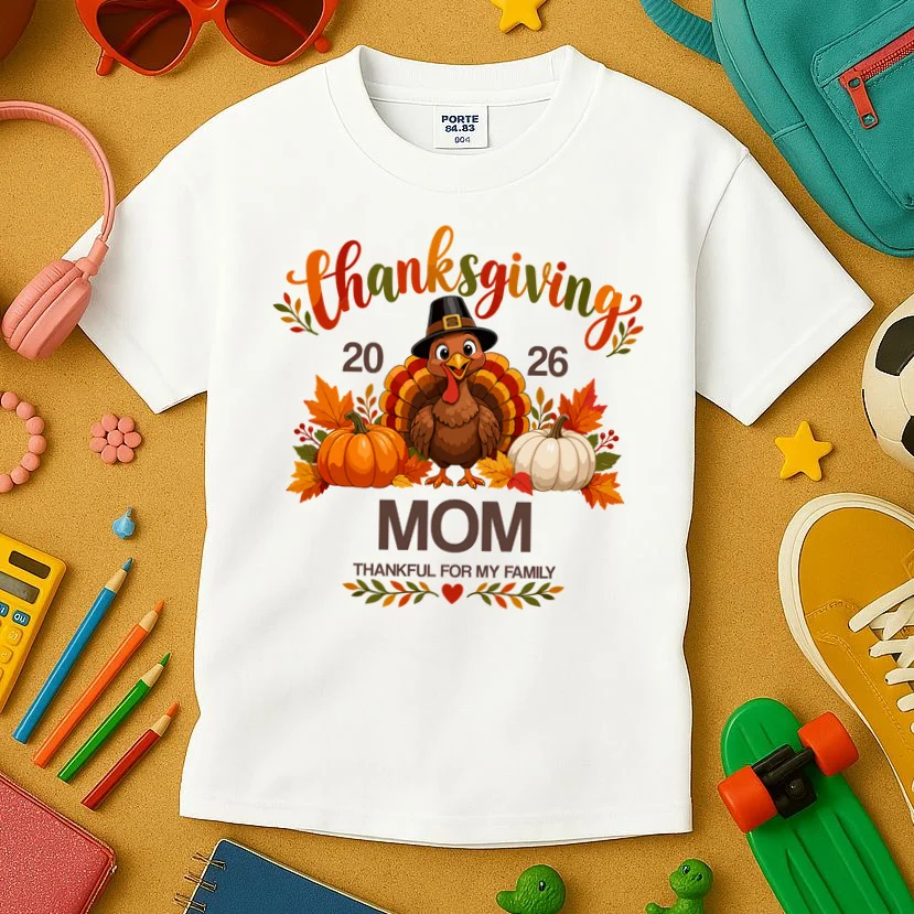 Thanksgiving Personalized Year Custom Gift - Vintage Turkey Family Thanksgiving Design Kids T-Shirt - Front 2