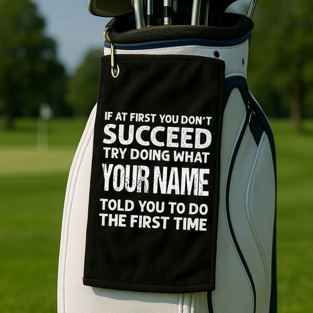 If At First You Don't Succeed Funny Custom Name Personalized Golf Towel - Front 2