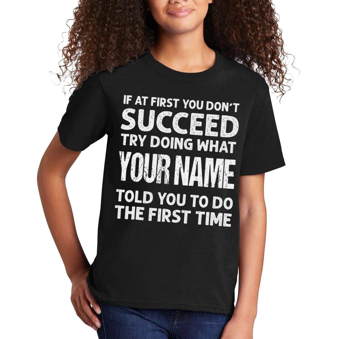 If At First You Don't Succeed Funny Custom Name Personalized Kids T-Shirt - Front 1