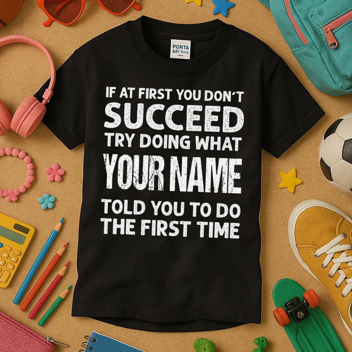 If At First You Don't Succeed Funny Custom Name Personalized Kids T-Shirt - Front 2