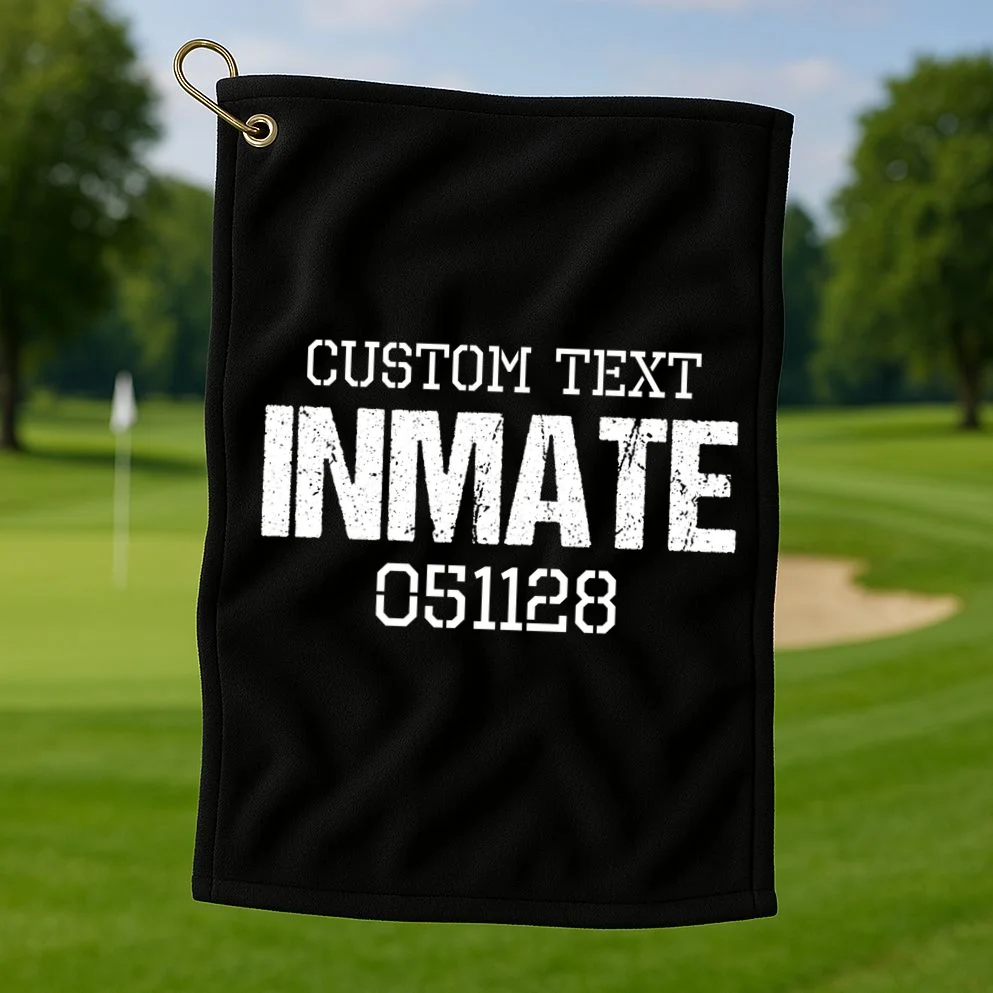 Inmate Custom Prisoner Costume Jail Outfit Personalized Golf Towel - Front 1