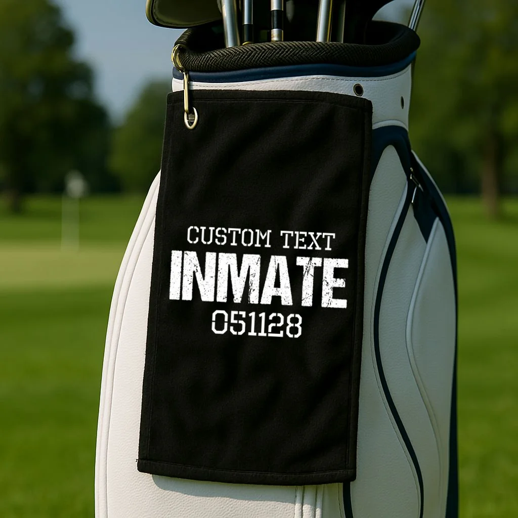 Inmate Custom Prisoner Costume Jail Outfit Personalized Golf Towel - Front 2