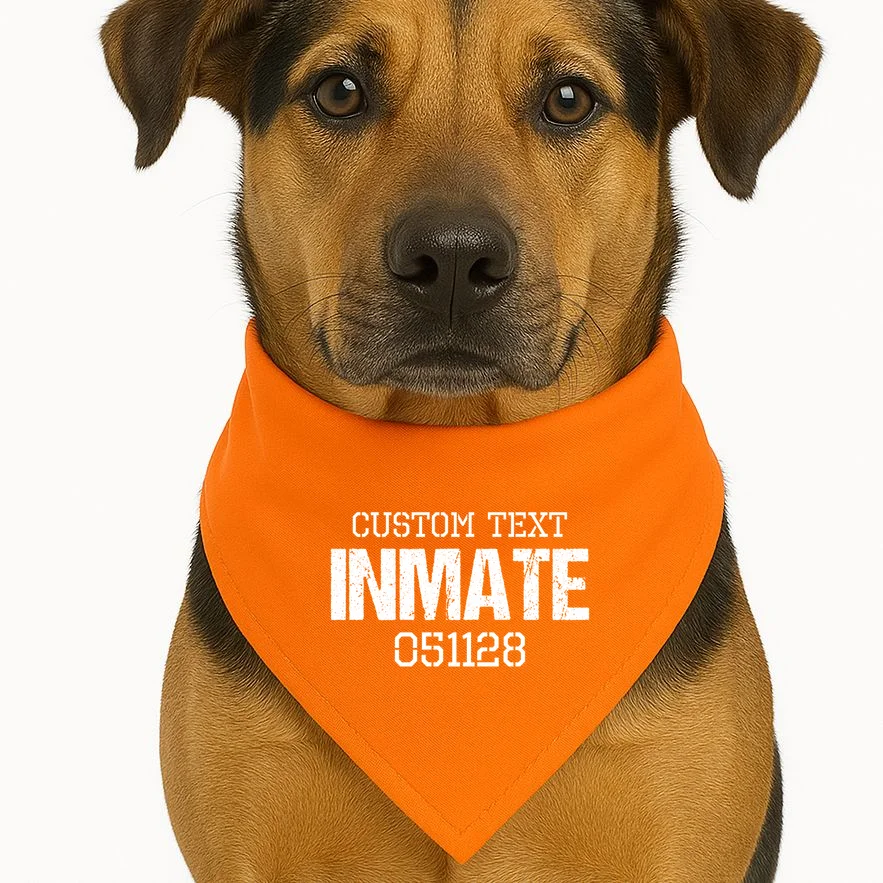 Inmate Custom Prisoner Costume Jail Outfit Personalized Dog Bandana - Front 1