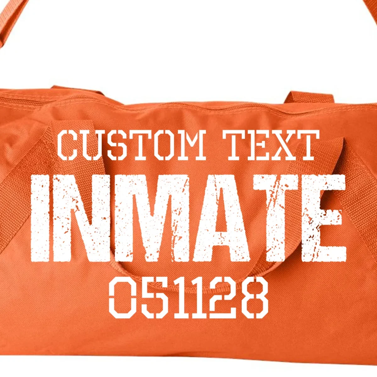 Inmate Custom Prisoner Costume Jail Outfit Personalized Duffel Bag - Front - Close-up
