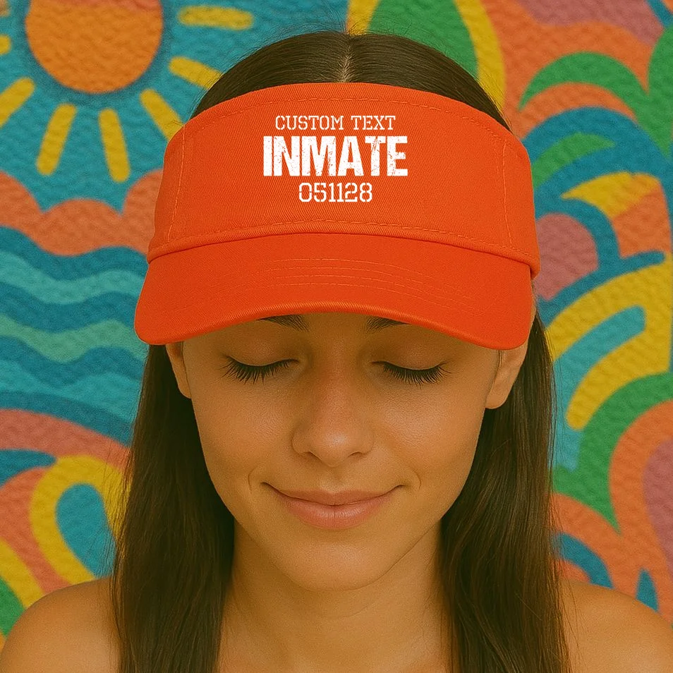 Inmate Custom Prisoner Costume Jail Outfit Personalized Visor - Front 1