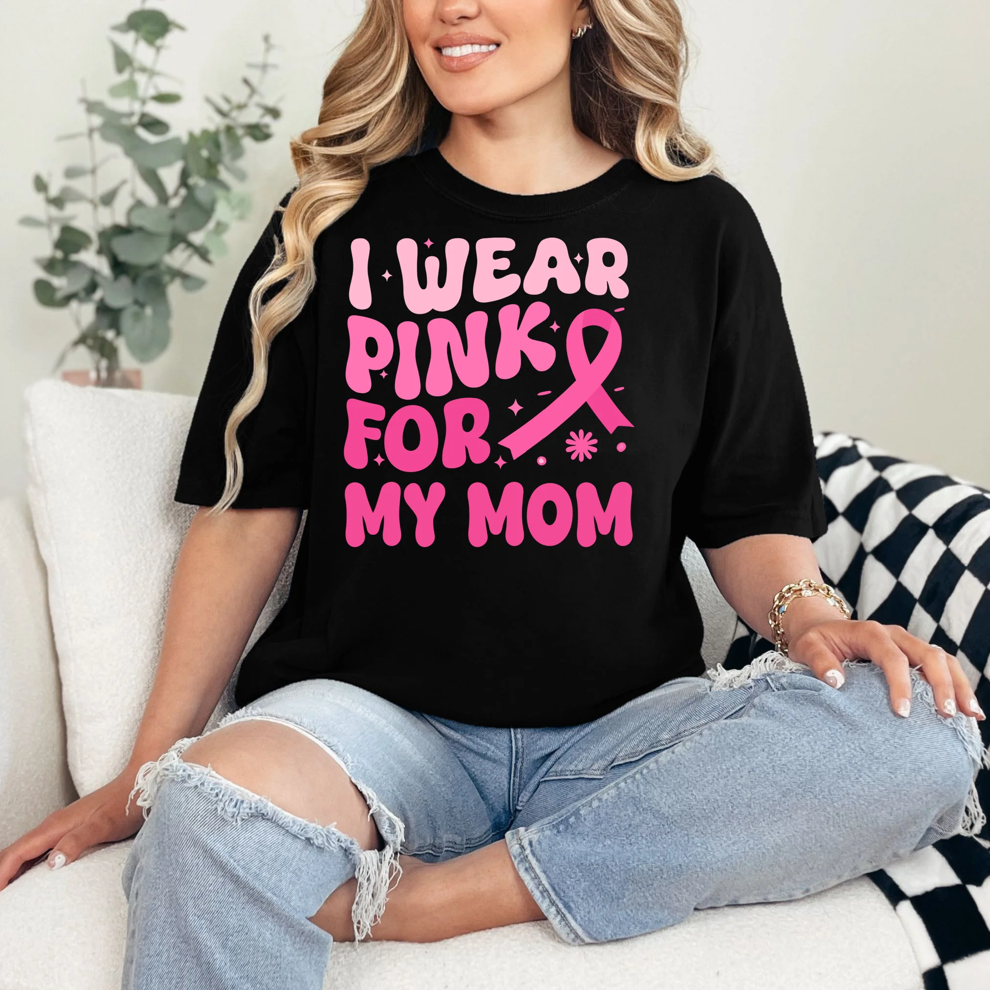 I Wear Pink For Personalized Breast Cancer Awareness T-Shirt - Front 1