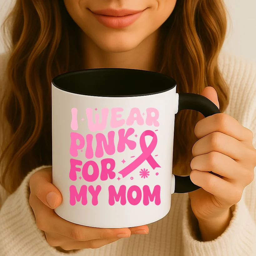 I Wear Pink For Personalized Breast Cancer Awareness Coffee Mug - Front 2