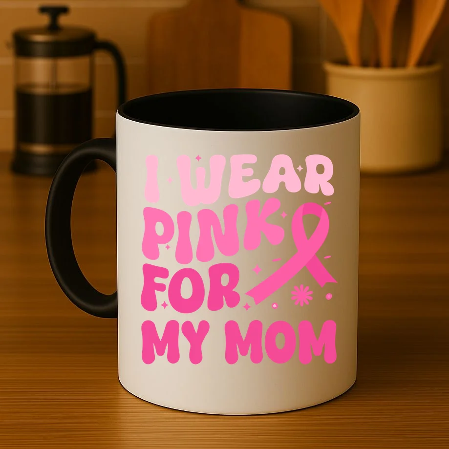 I Wear Pink For Personalized Breast Cancer Awareness Coffee Mug - Front 3