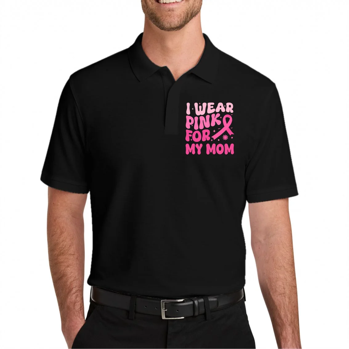 I Wear Pink For Personalized Breast Cancer Awareness Men's Polo - Front 1