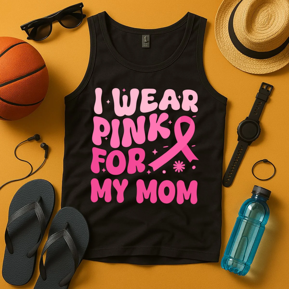 I Wear Pink For Personalized Breast Cancer Awareness Tank Top - Front 3