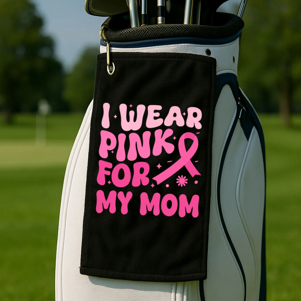 I Wear Pink For Personalized Breast Cancer Awareness Golf Towel - Front 2