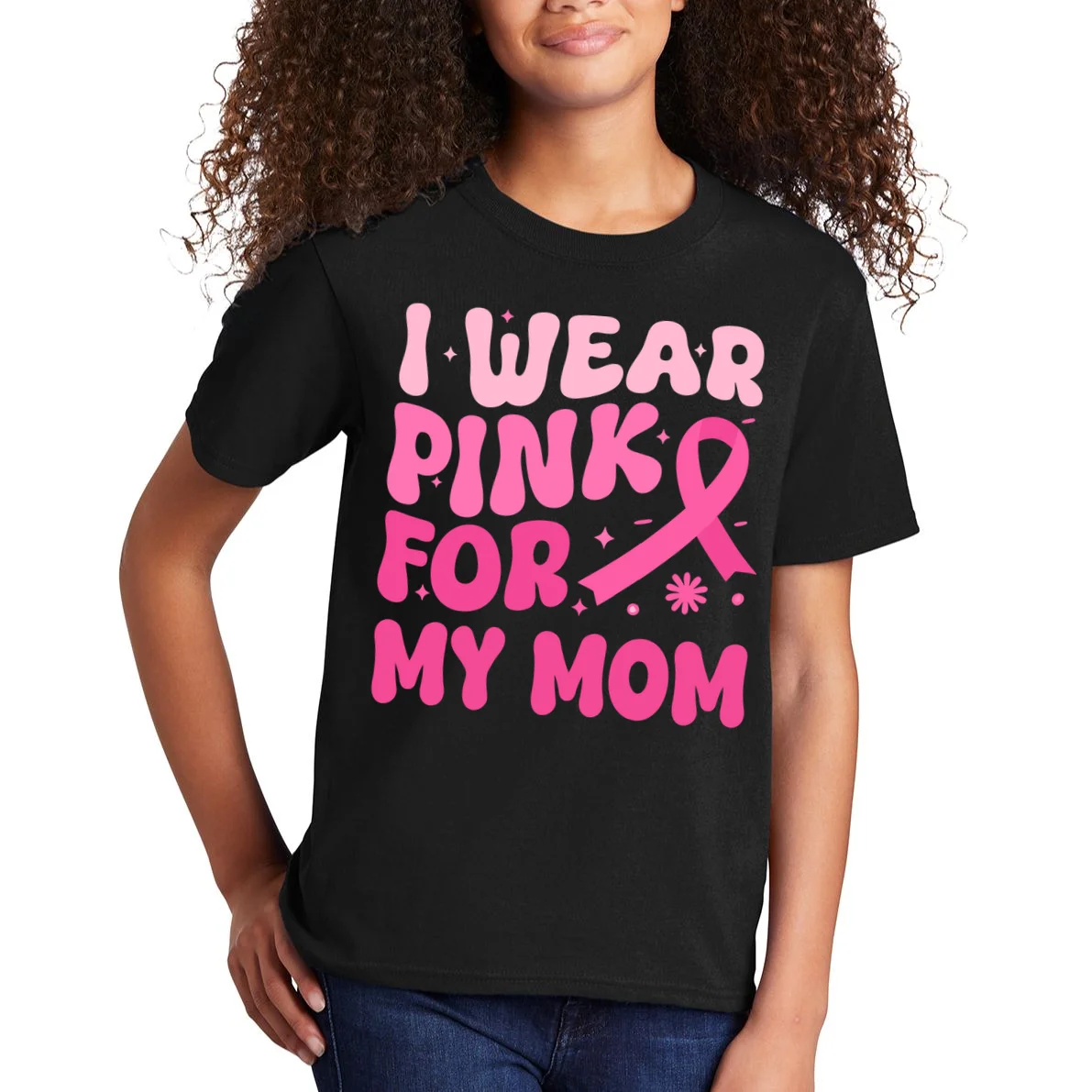 I Wear Pink For Personalized Breast Cancer Awareness Kids T-Shirt - Front 1