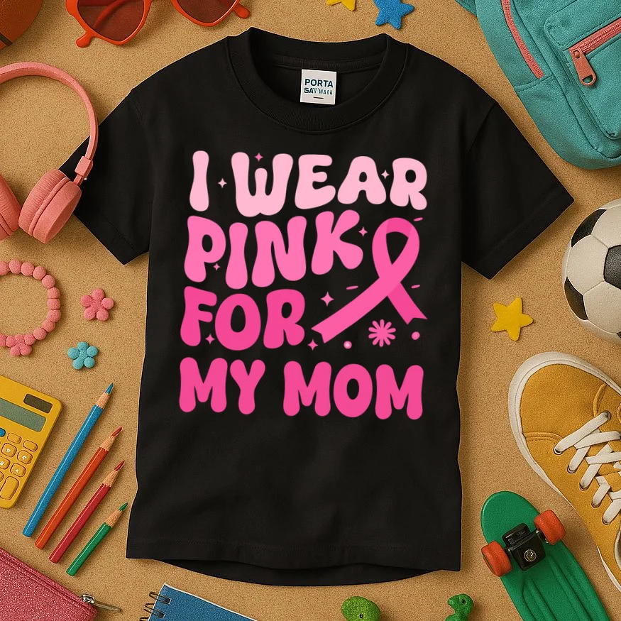 I Wear Pink For Personalized Breast Cancer Awareness Kids T-Shirt - Front 2