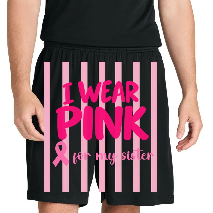 I Wear Pink for My Sister Breast Cancer Awareness Custom Gift - Pink Ribbon Personalized Relationship Design Men's Shorts - Front 1