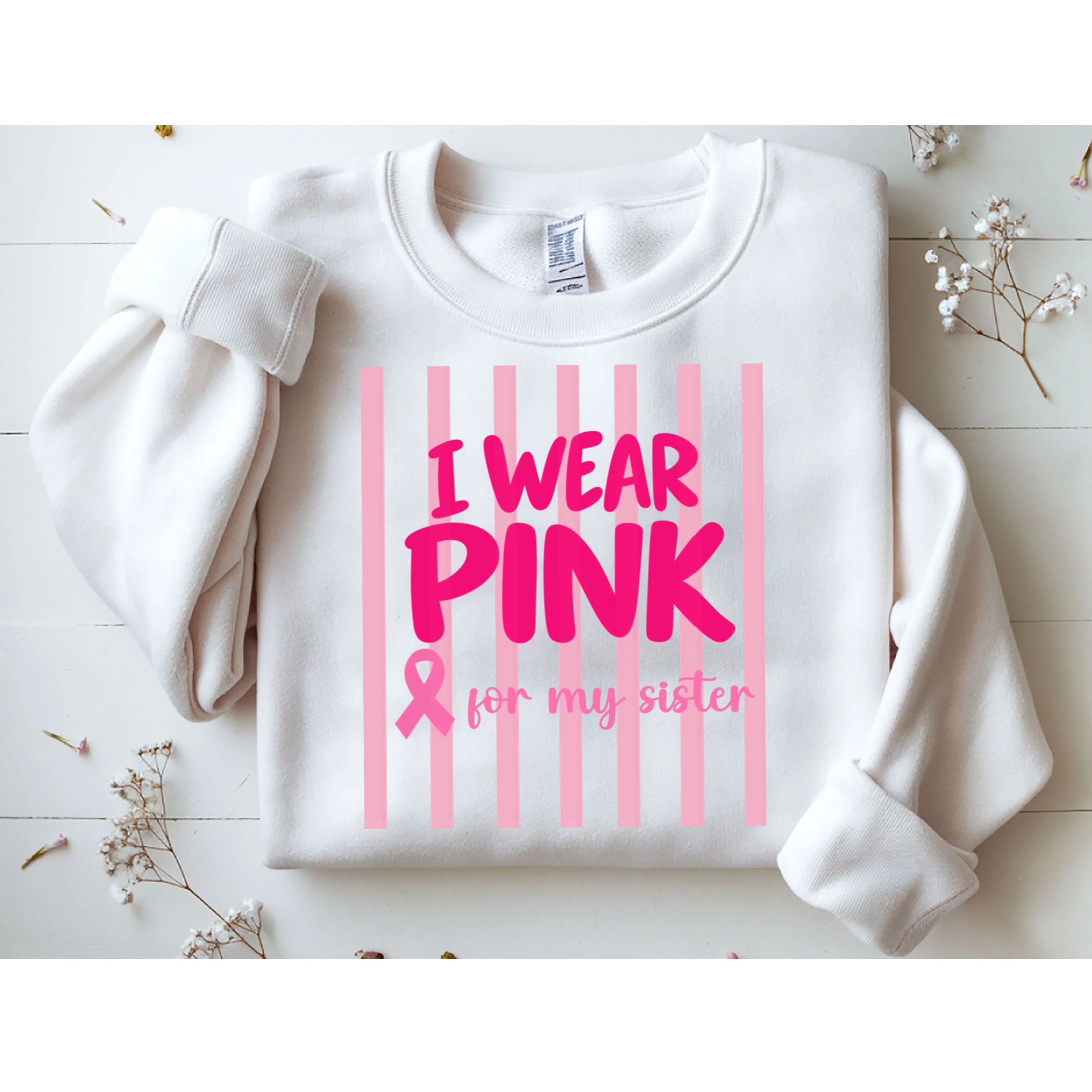 I Wear Pink for My Sister Breast Cancer Awareness Custom Gift - Pink Ribbon Personalized Relationship Design Men's Sweatshirt - Front 1