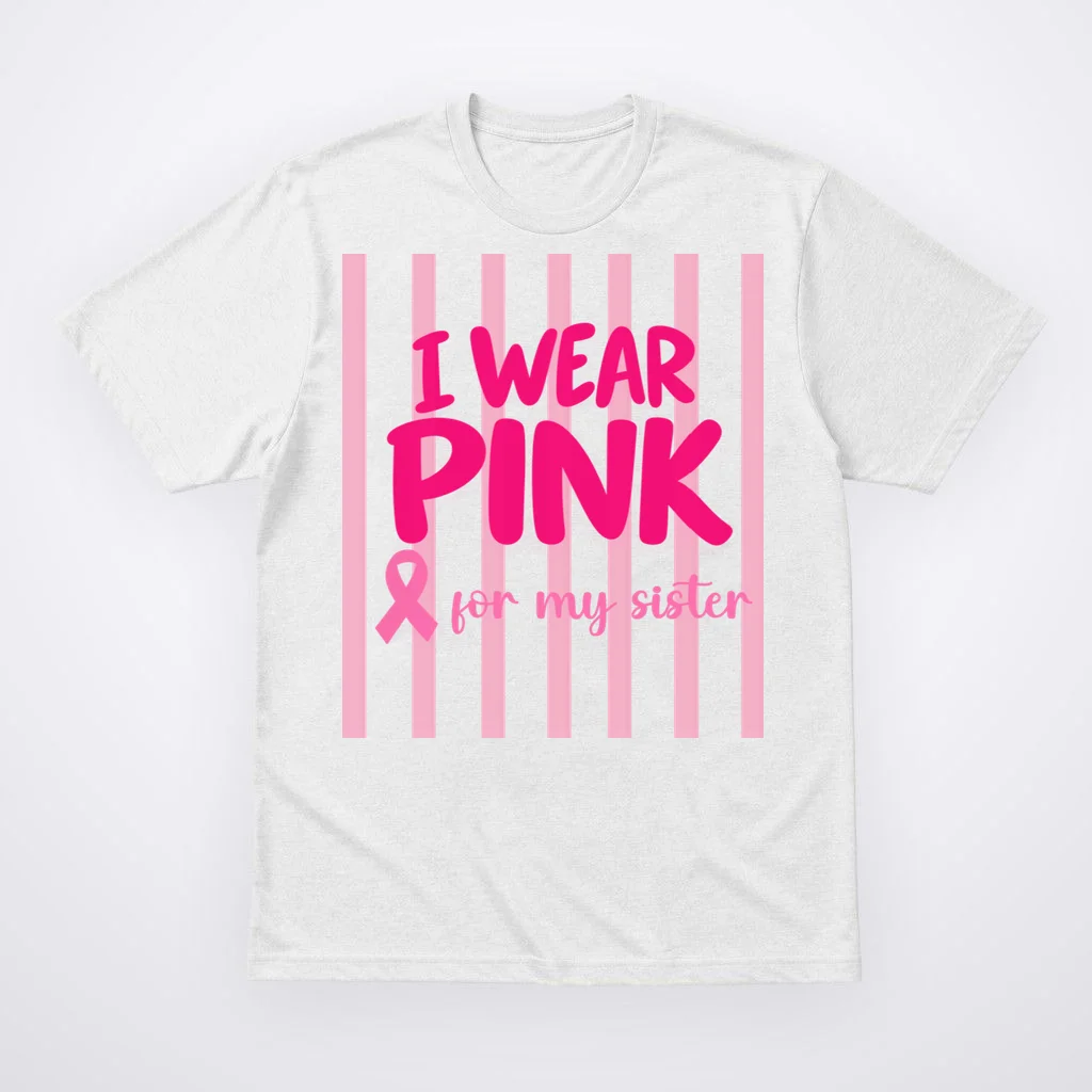 I Wear Pink for My Sister Breast Cancer Awareness Custom Gift - Pink Ribbon Personalized Relationship Design Men's T-Shirt Front