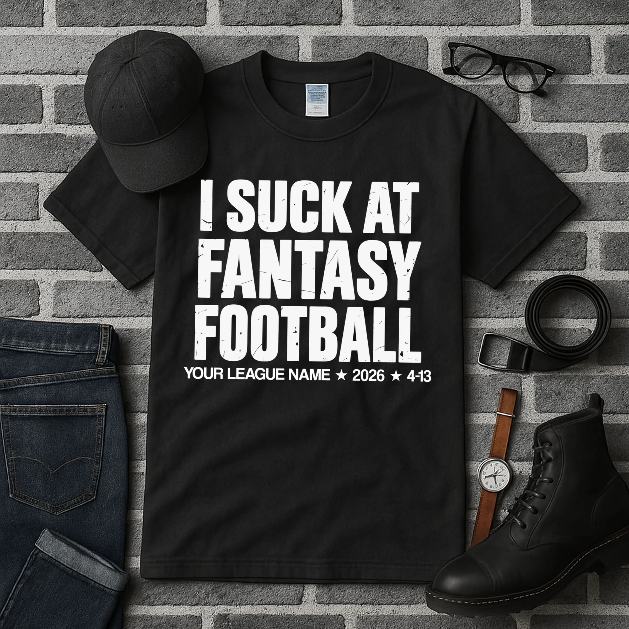 I Suck At Fantasy Personalized Fantasy Football Men's Tall T-Shirt - Front 2
