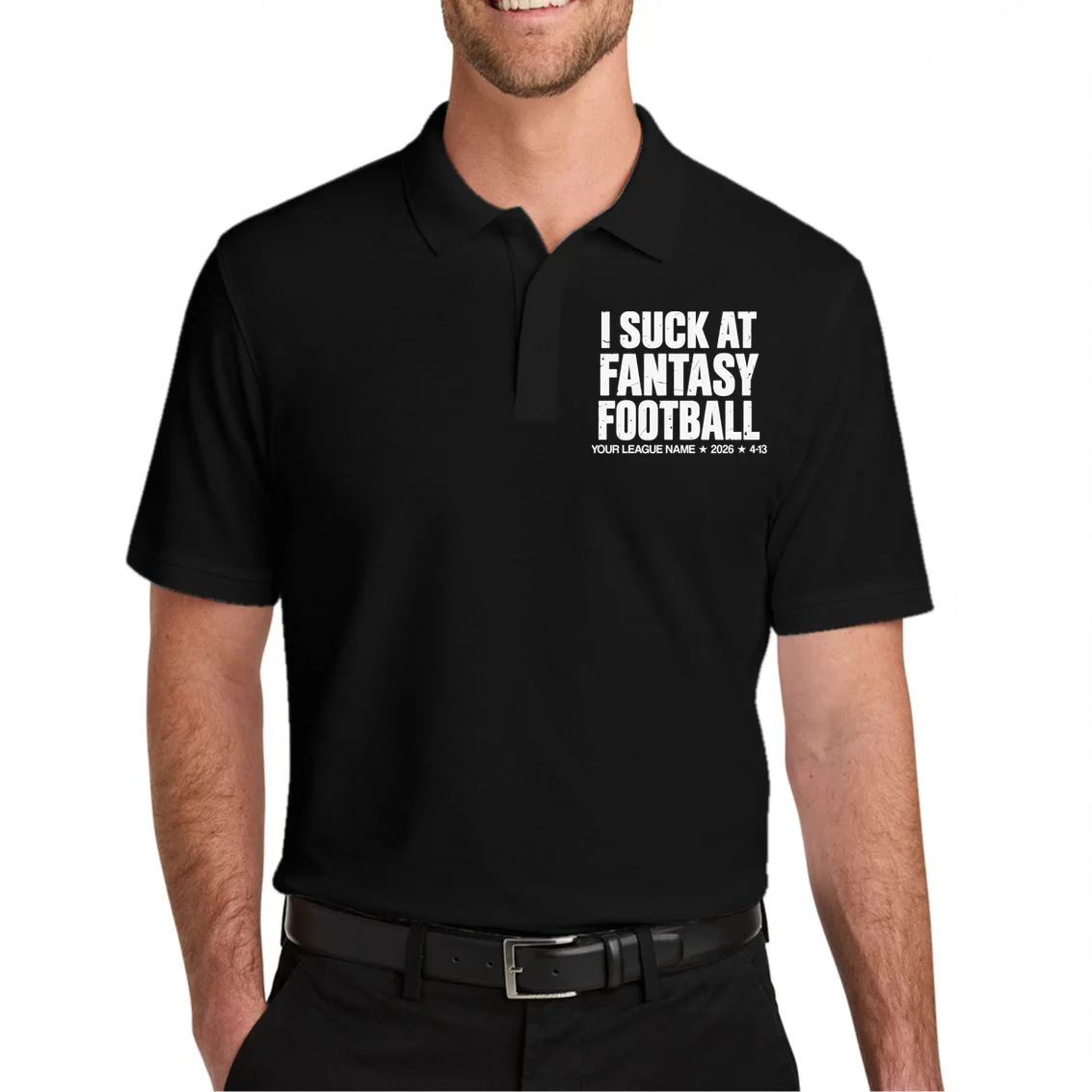 I Suck At Fantasy Personalized Fantasy Football Polo Shirt - Front 1