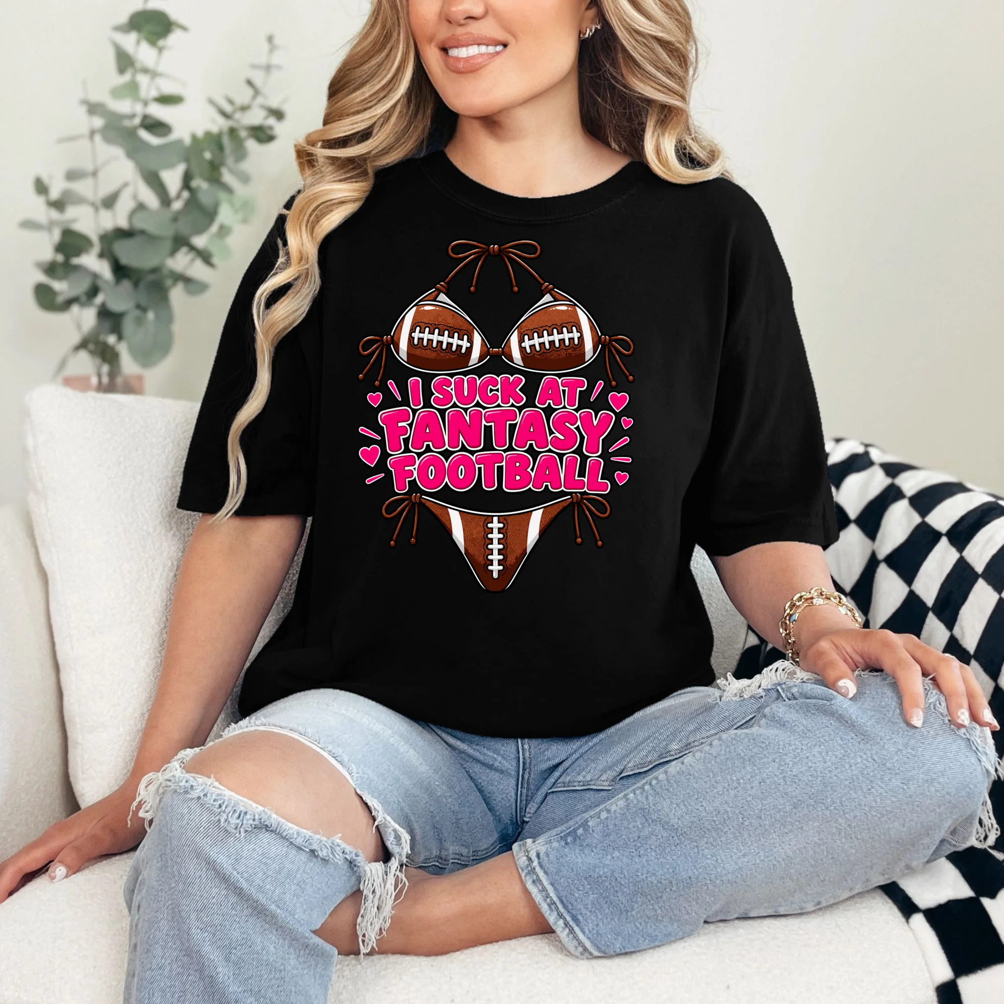 I Suck At Fantasy Bikini Funny Personalized Fantasy Football T-Shirt - Front 1