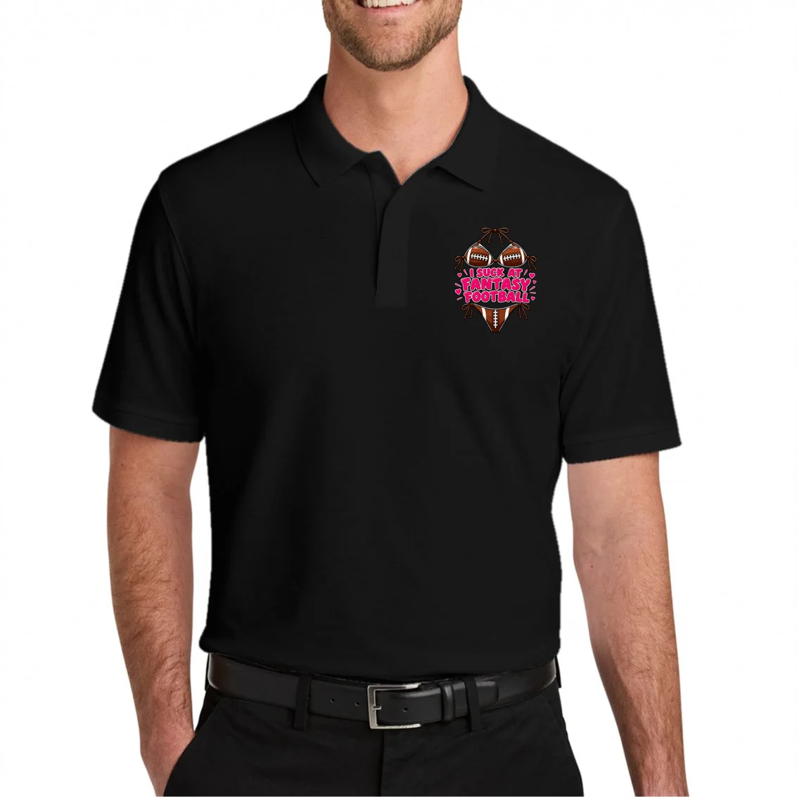 I Suck At Fantasy Bikini Funny Personalized Fantasy Football Polo Shirt - Front 1