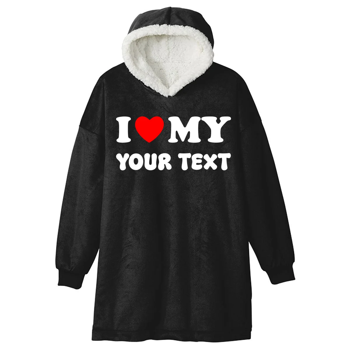 I Love My (Customizable Text) Valentine’s Day Heart Hooded Blanket - Front